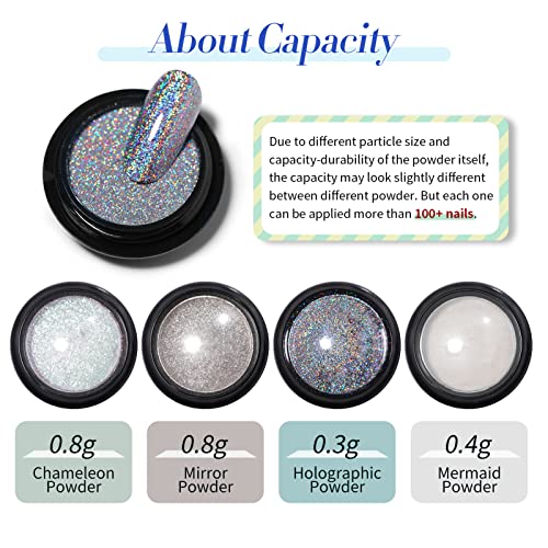 BORN PRETTY Chrome Nail Powder Holo Powder Nail Art Powder Mirror Glitter Rainbow Neon Pearl Pearl Pigment Manicure Glitter Dust 4 Boxes