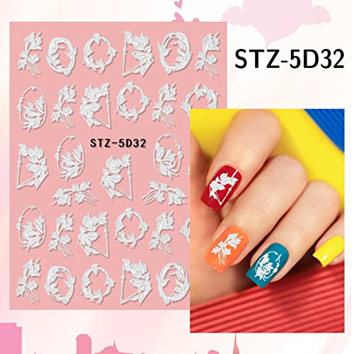 FRIUSATE 3 Sheet 5D Embossed Flower Nail Art Stickers Decals Self-Adhesive Nail Art Stickers DIY Floral Nail Decals For Women Girls Nail Art Deco
