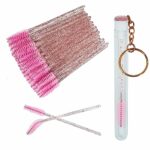 FINEASY 51Pcs Disposable Eyelash Brushes with a Mascara Brushes Tube, Pink Crystal Mascara Wands, Spoolies for Lash Extensions, Makeup Tool Eyebr