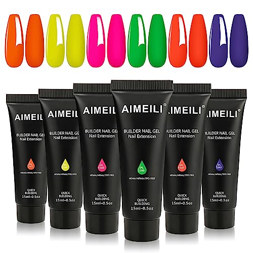 AIMEILI Poly Nail Gel Set, 6 Colors 15ml Nude Pink Brown Daily Collection Nail Extension Gel Set Builder Nail Gel French Manicure DIY Design Nail