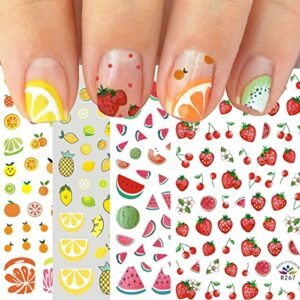 10 Sheets Cute Fruits Nail Art Stickers Decals for Kids Self Adhesive Strawberry Watermelon Avocado Cherry Summer Nail Decoration Accessories for