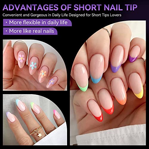 Gelike ec Mini Short Almond Nail Tips - Soft Gel Nail Tips Almond Shaped Full Cover Gel X Nails Pre Etched for Extensions,PMMA Resin Clear Strong