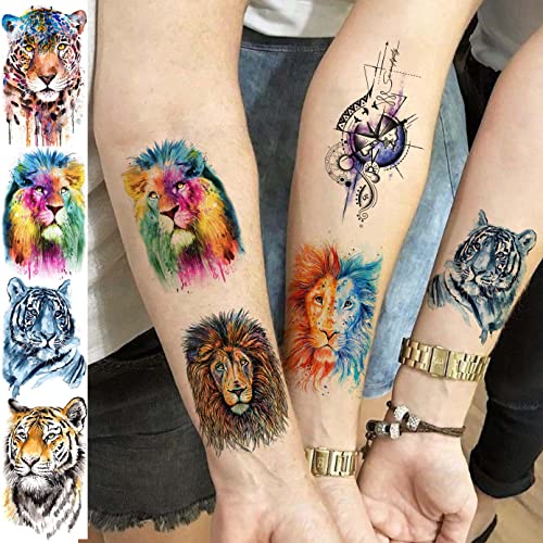LAROI 31 Sheets Watercolor Temporary Tattoos For Kids Women Men Adults, Rose Peony Flower Fake Tattoo Stickers, Colorful Planets Star Animals Tat
