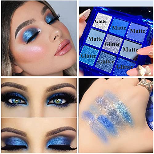 Blue Eyeshadow Palette, Glitter Eye shadow Makeup,Navy Blue Eyeshadow Shiny Sparkle Shimmer Waterproof Pallete,Royal Blue Glitter Eye Eyeshadow M