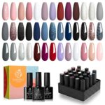 Beetles Gel Nail Polishes- 20 Pcs Gel Nail Polish Set Modern Muse Soak Off Nail Gel Polish Nude Gray Pink Blue Glitter Black Starter Kit with Glo