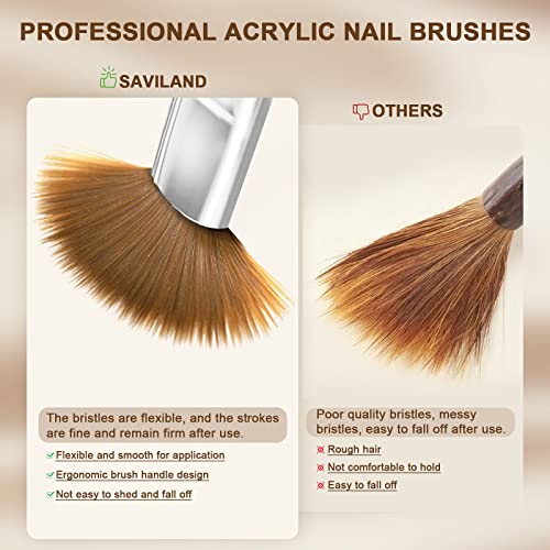 Saviland Pure Kolinsky Acrylic Nail Brush Set - 4PCS Acrylic Nail Brush for Acrylic Powder & Acrylic Liquid Silver Glitter Acrylic Brush, Nail Br