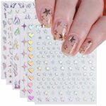 9 Sheets Aurora Holographic Nail Art Stickers Decals Self-Adhesive Heart Flame Stars Butterfly Moon Nail Supplies Nail Art Design Decoration Acce