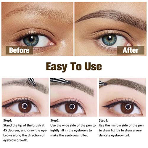 Eyebrow Pencil, Waterproof Brow Pen with 4 Micro-Fork Tip Microblading Eyebrow Pen Long-Lasting Brow Tint Brow Microblading Pencil for Makeup Beg