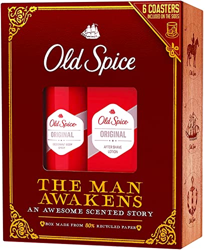 Old Spice Vintage Gift Set for men with Original Deodorant Spray & Aftershave Lotion
