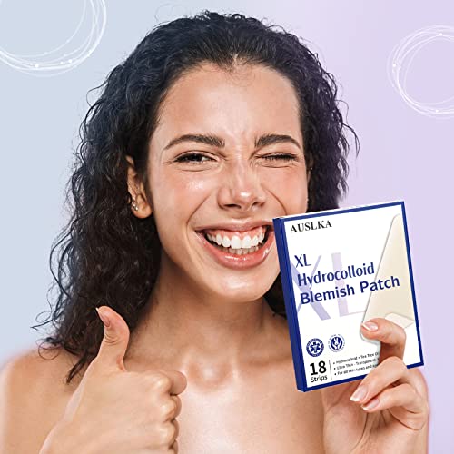 AUSLKA Large Blemish Pimple Patches XL -18 Strips, Hydrocolloid Spot Dots - Blemishes Patch - Pimple Stickers - Patches To Cover Facial Blemishes
