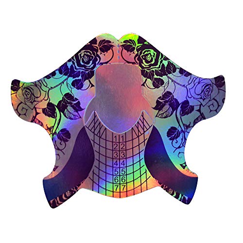 FingerAngel 100Pcs Nail Tips Laser Nail Forms Gel Polish Extension Forms Acrylic Tips Nail Art Decoration DIY Nail Gel Curl (LASER SILVER PURPLE)