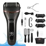 NUTRIOPS Electric Foot File, Callus Remover, Rechargeable Waterproof Hard Skin Remover with 3 Coarse Rollers and 10 in 1 Foot Files Pedicure Kit