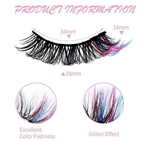 cobee Colored False Eyelashes, 7 Pairs Rainbow Fluffy Eye Lashes Wispy Mink Lashes Fake Eyelashes Natural Look Cat Eye Lashes for Cosplay Party F