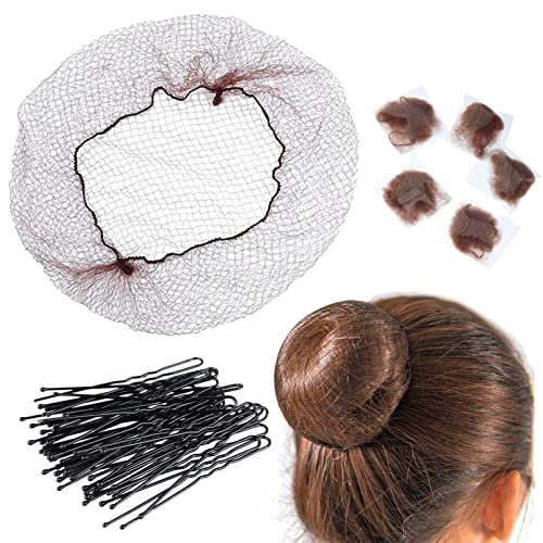 Ballet Hair Net for Girls, Ballet Bun Net Brown Bun Net Invisible Hair Net for Child 50Pcs Ballet Net and 50Pcs Bobby Pins Hair Bun Accessories f