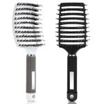 Detangle Hair Brush, 2 Pcs Boar Bristle Hairbrush Curly Tangle Free Hair Brush Women Men, Curved Vented Hairbrush for Wet/Long/Short/Thick Hair R