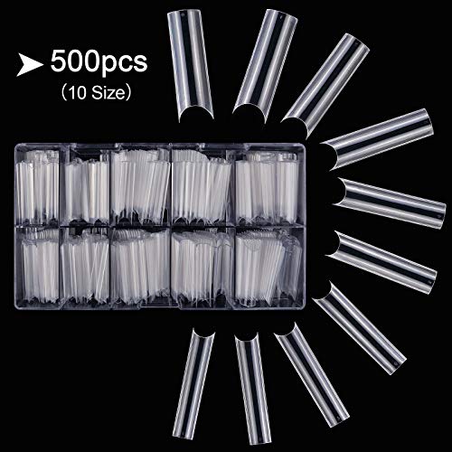 Kalolary Clear Extra Long C Curved False Nail Tips, 500PCS XXL Long Nail Tips C/U Curve Half Cover French False Nail Acrylic Fake Nail Tips with