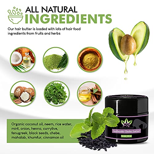 Chebe Hair Butter 120g Made with Organic Shea Butter, Natural Hair Oils & Chebe Powder | Hair Growth Retention Cream for Split Ends Afro Hair But