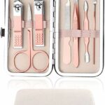 Nail Clipper Manicure Set, 7 In 1 Stainless Steel Professional Pedicure Kit Nail Scissors Grooming Kit with Black PU Leather Case for Travel & Ho