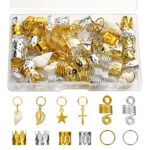 SAVITA 90pcs Hair Beads, Dreadlocks Hair Jewelry for Braids Metal Hair Coil Dreadlocks Hair Braid Rings Hair Clips for Hair Accessory Braid Decor