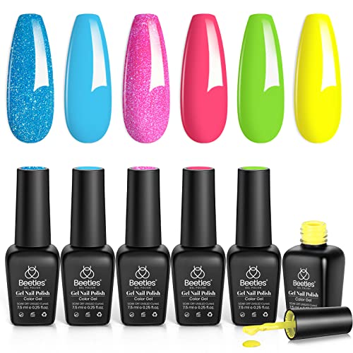 Beetles Bloody Mary Red Gel Nail Polish Set - 6 Pcs Shimmer Red Burgundy Red Gel Polish Red Glitter Nail Polish Soak Off UV Nail Lamp Gel Nail Ki