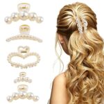 5Pcs Pearl Hair Clip,Plastic Hair Claw Clips Non-Slip Strong Pearl Hair Clips for Women Thick Fine Hair