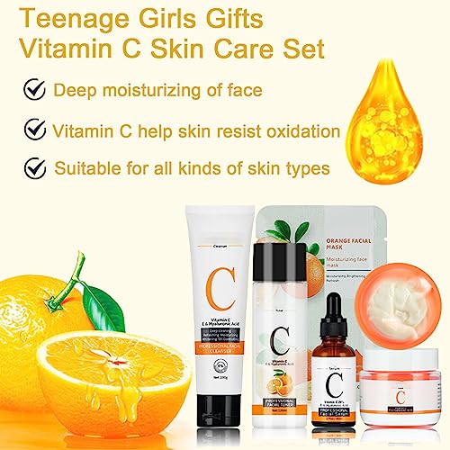 Skincare Gifts For Teenage Girls,Facial kit,Vitamin C Skincare sets, Pamper Sets For Women Gifts With Skin Care Sets & Kits Includes Cleanser, Fa