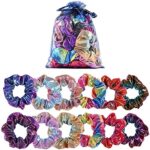 Shiny Metallic Scrunchies for Girls, 12 Pieces Hair scrunchies for Women Elastics Ponytail Holder Hair bands Teenage Girls Hair Accessories Gift