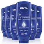 NIVEA In-Shower Body Moisturiser Nourishing for Dry Skin Pack of 6 (6 x 250ml), Body Moisturiser for Use in the Shower, Moisturiser for Women wit