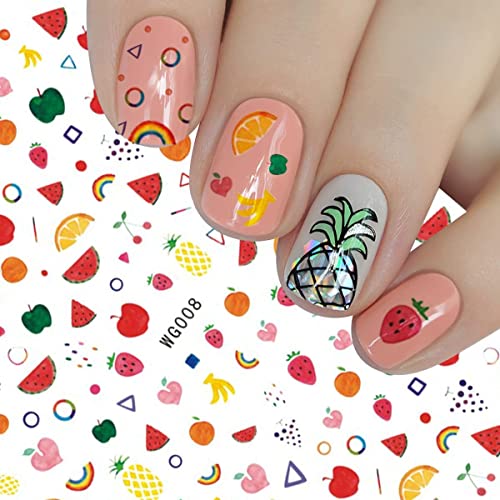 Cute Nail Stickers for Kids Little Girls 12 Sheets Self-Adhesive Nail Decals Christmas Flowers Leaves Animals Plants Fruits Nail Art Decoration f