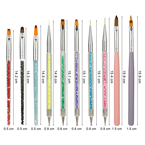 Acrylic Nail Art Brushes Set, Thin Nail Liner Brush, 10pcs Nail Painting Brushes Colorful Nail Art Clean Up Brushes & Dotting Pen DIY Design Tool