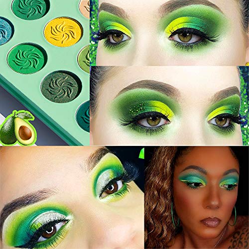 Green Eyeshadow Palette Matte and Glitter,Afflano Highly Pigmented Makeup Palettes Eye shadow Yellow 15 Colours,Bright Creme Shimmer Metallic Spa