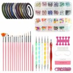 Nail Art Kit, WOVTE 60Pcs Nail Design Tools with 15pcs Nail Art Brushes, Nail Dotting Tool, Nail Foil, Nail Striping Tapes , Rhinestones Crystals