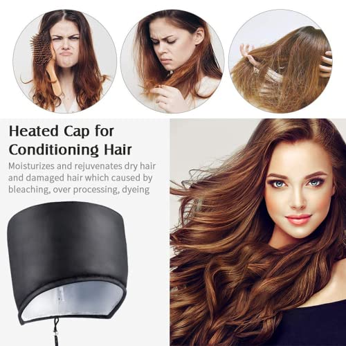 Hair Cap Treatment Steamer for Deep Conditioning - Thermal Hot Head Heat Hat Electric for Afro Hair Spa Care Home Use with 2 Mode/Black (UK Plug)