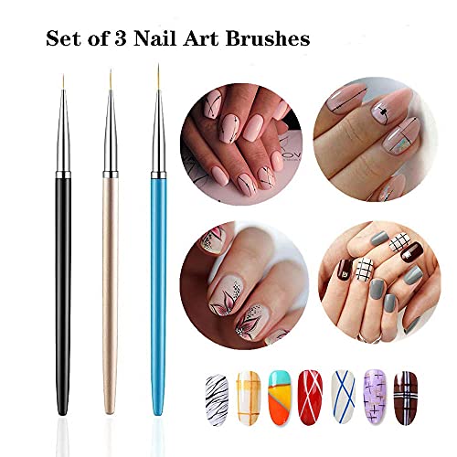 3Pcs Nail Art Brushes Fine Liner,Nail Art Design Tools for DIY Nail Painting Drawing(7/9/11mm)