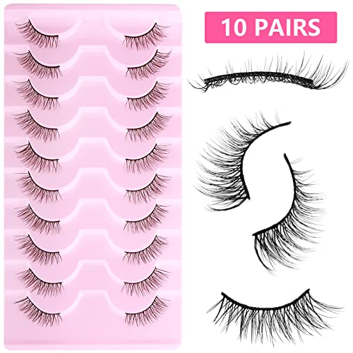 False Eyelashes Natural Look Half Lashes Short Wispy Cat Eye 3D Faux Mink 3/4 Eye Lashes Fake Eyelashes Strip 10 Pairs Pack (B06)