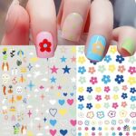 7 Sheets Cute Nail Stickers for Kids Nail Art Stickers Decals Self Adhesive Christmas Cute Cartoon Heart Flowers Stars Design Manicure Tips Nail