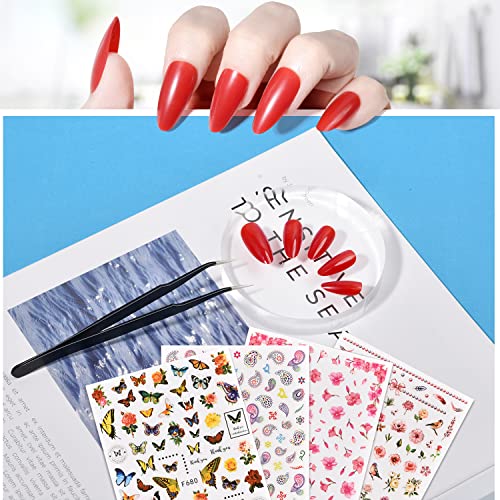 720PCS Almond Press on Nails Medium, MORGLES 24 Colors False Nails with Glue, Adhesive Tabs, Stickers, Tweezer, 10 Sizes