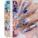 Holographic Mermaid Nail Art Glitter Flake, 12 Grids Holographic Nail Art Sequins Bright Colorful Shiny Nail Supplies Nail Art Design Decoration