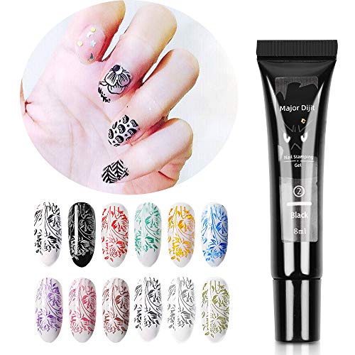 DouborQ Nail Stamping Polish Gel 8ML Nail Art UV Gel Polish For Nail Stamper Plate 12 Colors (12 Colors/Set)