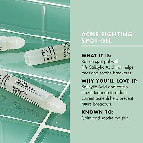 e.l.f. Skin Blemish Breakthrough Acne Fighting Spot Gel, Roll-on Acne Spot Gel For Targeting & Treating Blemishes, Infused With Salicylic Acid