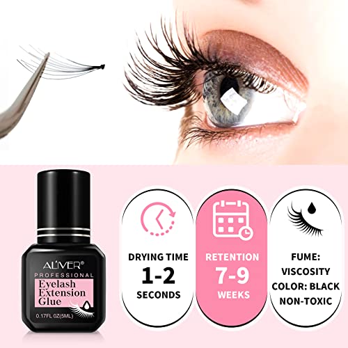 Eyelash Extension Glue,Extra Strong Professional Lash Glue Drys in 1-2s with 6-7 Week Retention by Existing Beauty Lashes,Black Adhesive for Semi