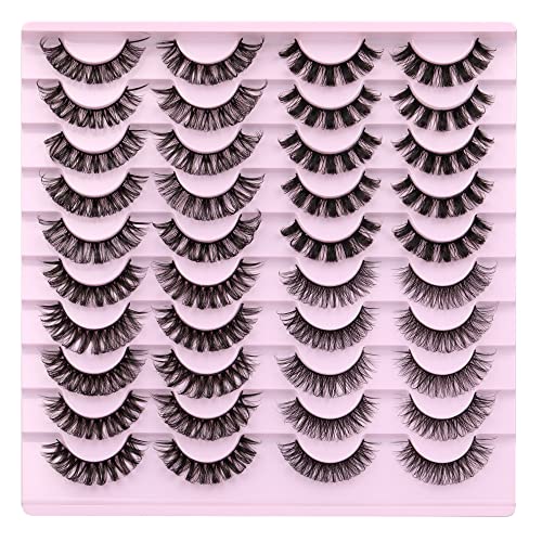 Russian Strip Lashes D Curl Fluffy False Eyelashes Natural Cat Eye Lashes Pack 8D Volume Lashes that Look Like Extensions 20 Pairs by wtvane
