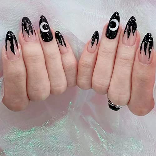 RUNRAYAY Medium Length French Tips Press on Nails with Designs, Nude White Acrylic Nails Press On, Stick on Nails for Women, Glue on Nails Fake N