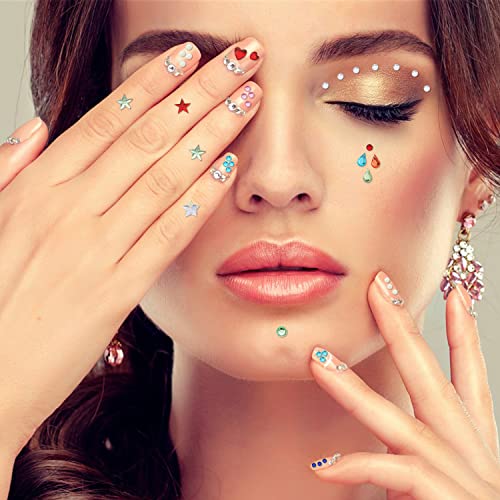 9 Sheets Festival Face Gems Stick on, Self-Adhesive Face Jewels Stickers Face Diamonds Rhinestones for Makeup, Nail Gems Stickers for Face Eye Ar