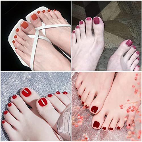 Mwoot 12 Sheets Red Pink Purple Toenails Stickers, Solid Color Full Nail Wraps for Toenails, Toe Nails Polish Strips Stickers, Nail Art Self Adhe