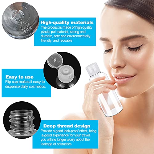 SPEACOUR 12 Pcs Clear Travel Bottles 50ml Transparent Flip Cap Bottles Refillable Empty Travel Containers Bottle Plastic Lotion Bottle with Small