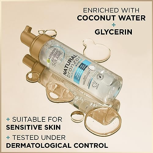 Garnier Ambre Solaire Natural Bronzer Self Tan Mousse 200 ml, Streak Free & Intense Fake Tan In 1 Application, Hydrating Mousse With Coconut Wate