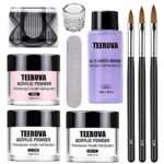 TEEROVA Acrylic Nail Kit Acrylic Powder and Liquid Set, Professional Monomer Liquid Set with Acrylic Nail Brush Nail Forms tips 3 Colors Nail Pow
