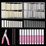480PCS XXL Extra Long Nail Tips and Glue, 2 Packs C Curve Square False Nails Professional Set,10 Sizes Natural and Clear Straight Fake Nails,Full