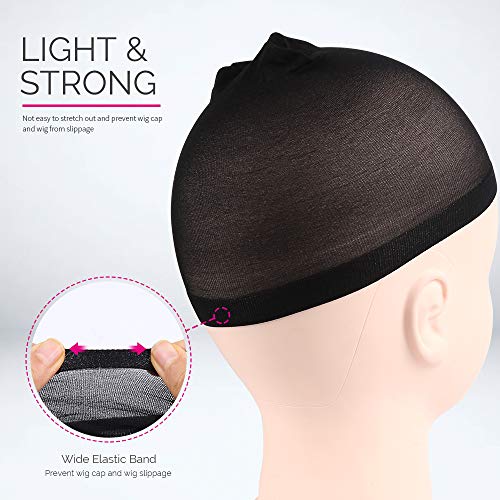 FANDAMEI 6 Pcs Black Nylon Stocking Caps - Elastic Stretchy Nylon Stocking Wig Cap for Women, Unisex Nylon Stretch Wig Cap with Close End for Men